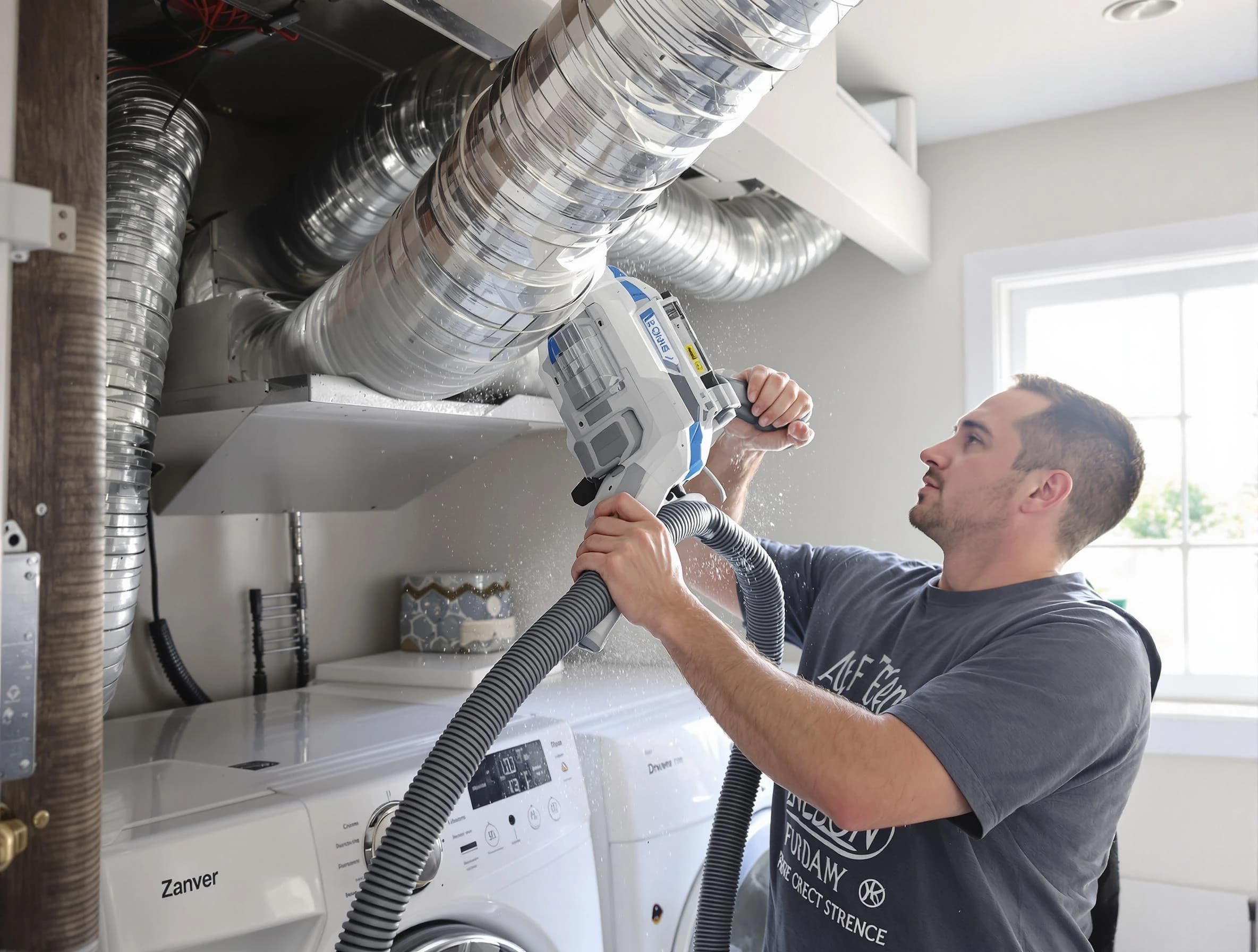Mechanicsville Dryer Vent Cleaning specialist cleaning deep within a dryer vent duct system in Mechanicsville