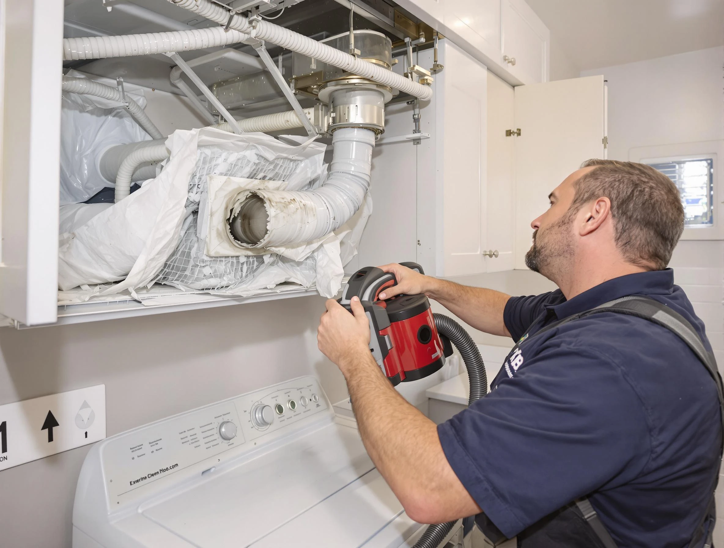 Mechanicsville Dryer Vent Cleaning technician performing professional exhaust vent cleaning at a residential property in Mechanicsville