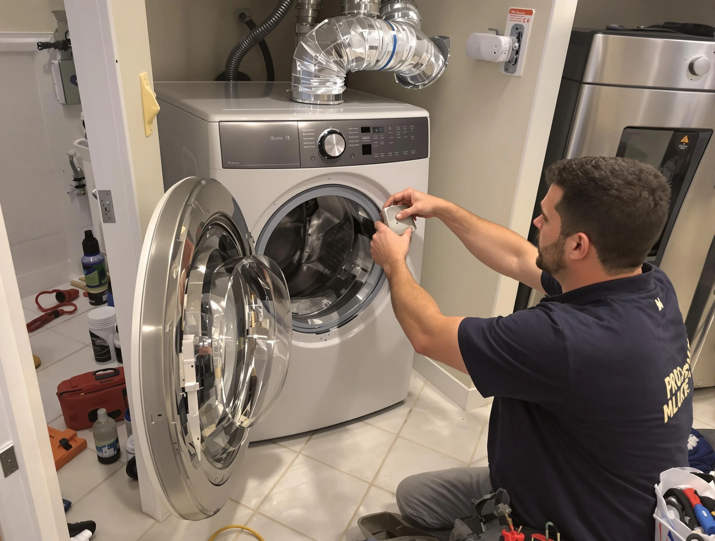 Mechanicsville Dryer Vent Cleaning technician performing precise dryer vent hose installation in Mechanicsville